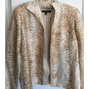 Lafayette 148 Beige Snakeskin Animal Print Linen Silk Blend Blazer Jacket Sz 12